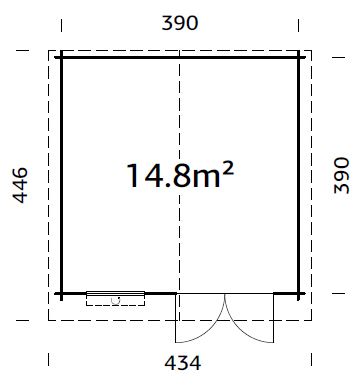 Luca L (4,1x4,1m | 14,8m2 | 28mm) Large Log Shed With Metal Roof