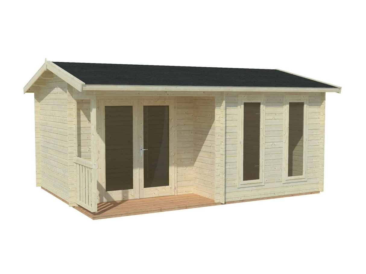 Olandar (5,2x3,7m | 14,4m2 | 34mm) Garden Office Log Cabin with Canopy