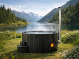 Solace L Blackline (d220cm | 8-Person) Round Wood-Heated Outdoor Hot Tub with Integrated Woodburner, LED included