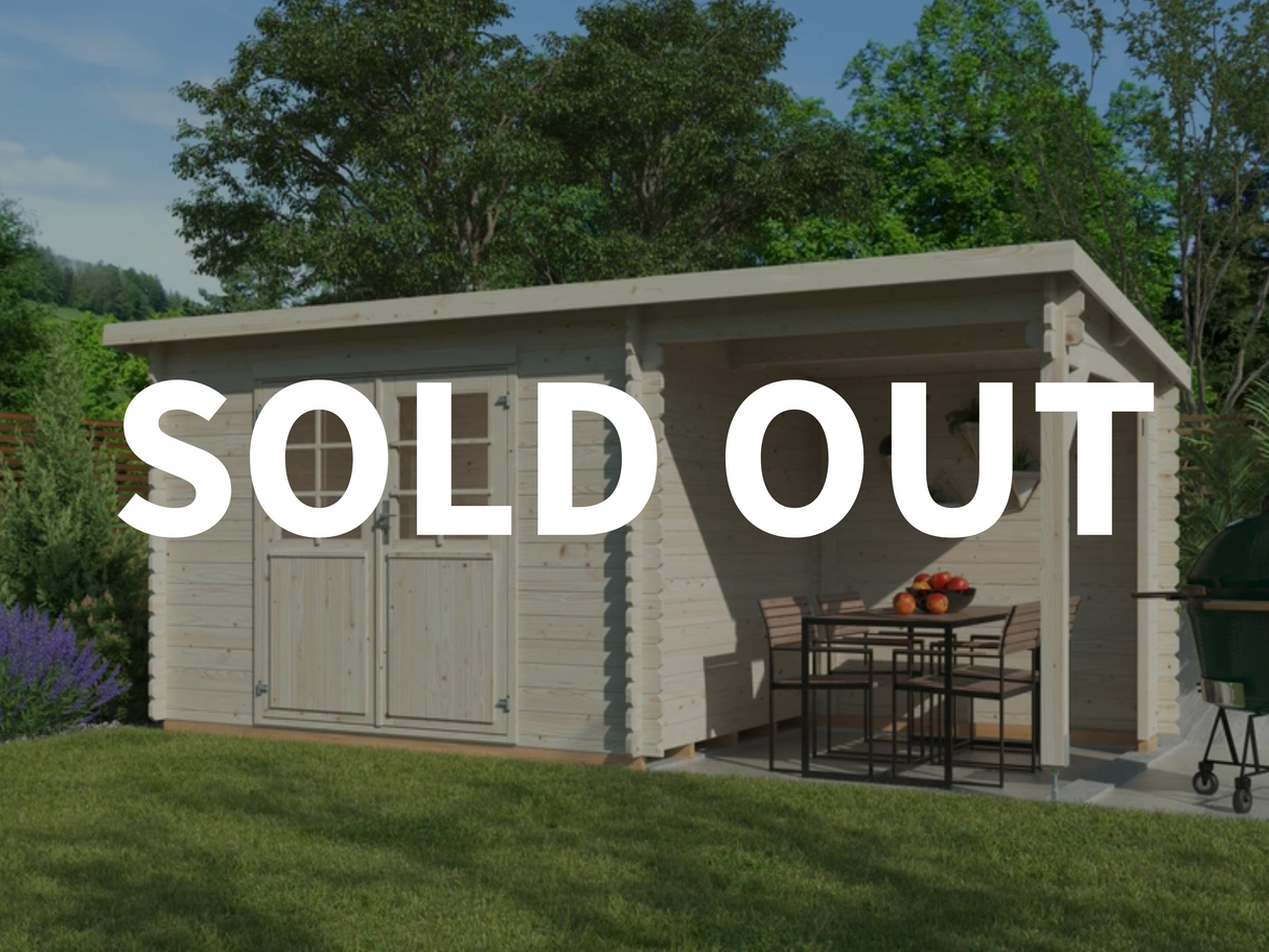 Malta 1 with 3,6 m2 canopy (5,1x2,2m | 5,7m2 | 28mm) Pent Roof Log Shed with Side Canopy