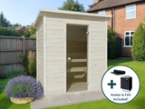 Eir (3,6m2 | 2,2x1,8m |44mm) Compact Garden Sauna Set - 6kw Heater and Roofing Felt Included