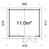 Valentine XL (3.6x3.2m | 11.0m2 | 28mm) Pressure Treated Double Door Garden Shed - Palmako UK