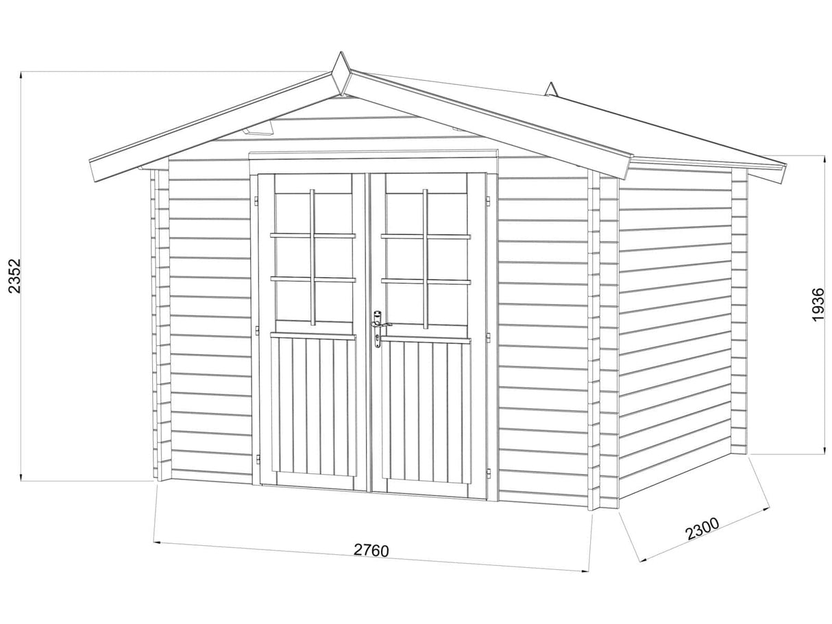 Valentine M (2.8x2.3m | 6.1m2 | 28mm) Pressure Treated Double Door Garden Shed Log Cabin