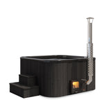 Elden Blackline (d200cm | 6-Person) Square Wood-Heated Outdoor Hot Tub with Integrated Woodburner, LED included