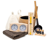 Premium Sauna Experience Kit for Two - Bucket, Hats, Towels, Artisian Sauna Oils, Thermometer, Hygrometer