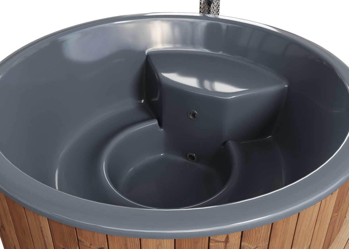 Solace L (d220cm | 8-Person) Round Wood-Heated Outdoor Hot Tub with Integrated Woodburner, LED included