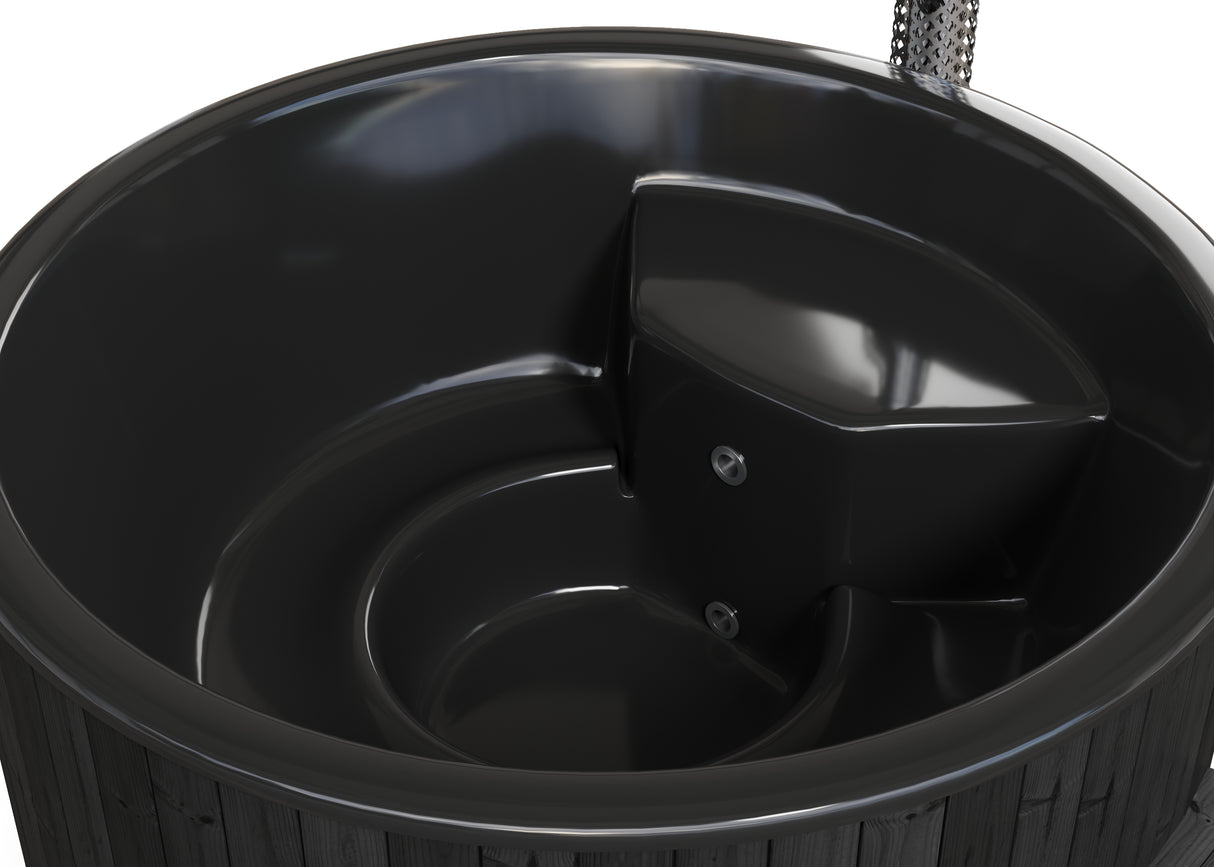 Solace L Blackline (d220cm | 8-Person) Round Wood-Heated Outdoor Hot Tub with Integrated Woodburner, LED included